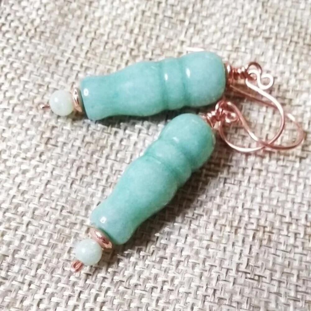 Sculpted Serenity! Green Agate & Copper Hammered Earwires - OOAK EARCANDY!!!